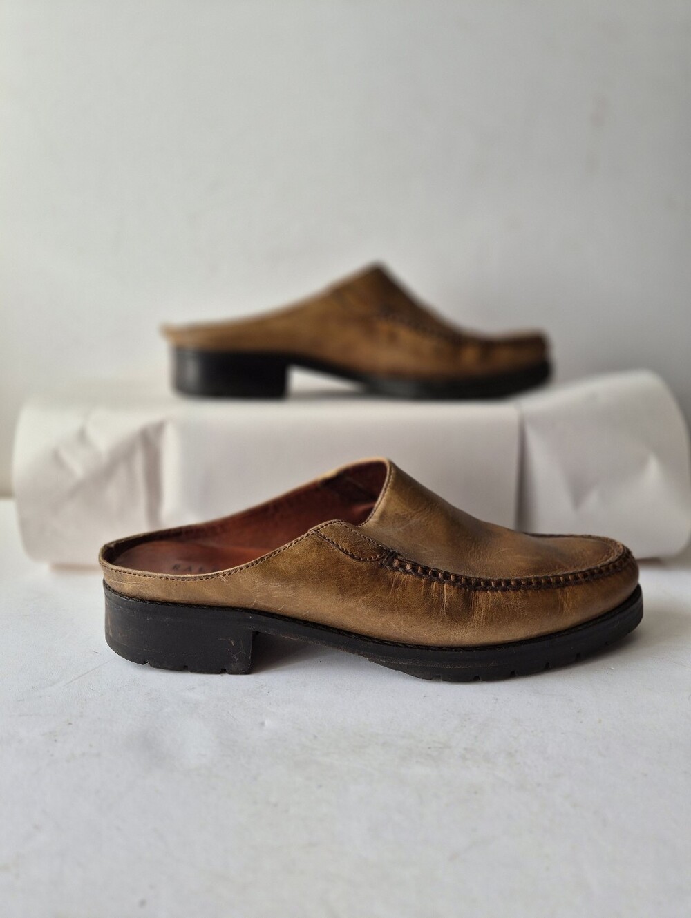 Vintage Ralph Lauren Vibram Mules 8.5B Moc Toe Lug Loafers Gorpcore 90s Heritage